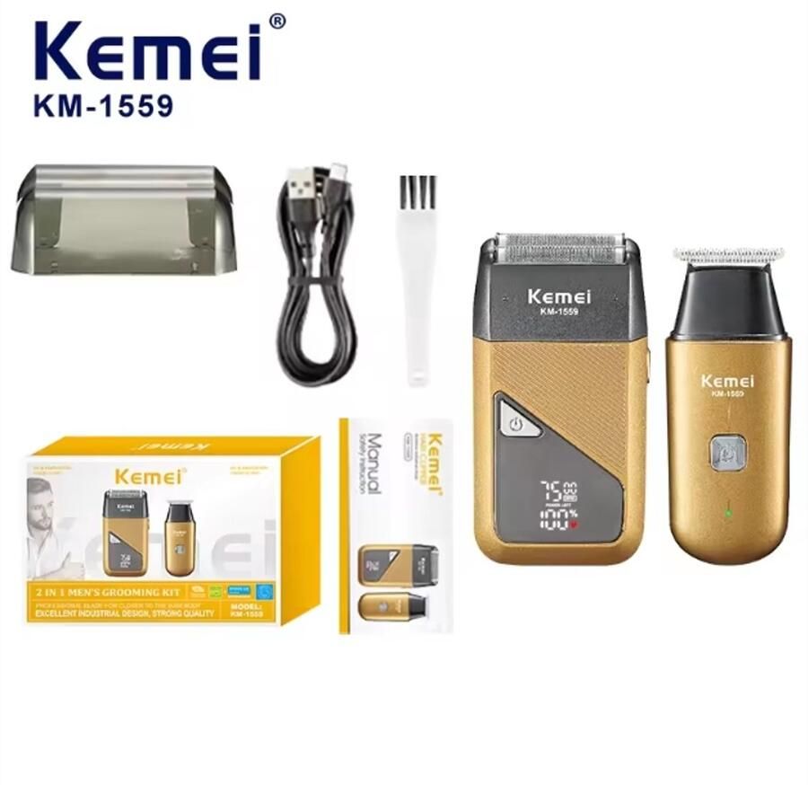 Kemei KM-1559 Draagbare Mini Haar Snijmachines Kwaliteit Baard Scheerapparaat Groothandel 2in 1 Set Mannelijke Snor Scheerapparaa