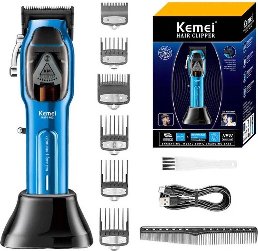 Kemei KM-1763 Professionele Tondeuse Voor Mannen Transparant Haar Snijmachine Met Oplaadbasis Haar Trimmer Machine 9000Rpm