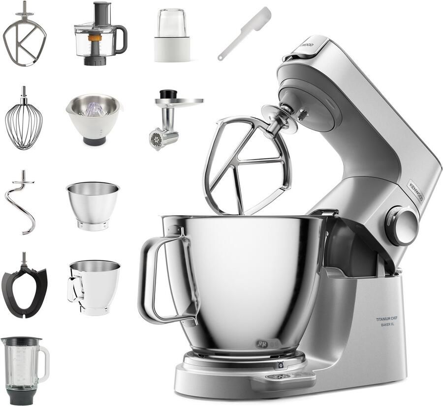 Kenwood KVL85.704SI keukenmachine 1200W met Ingebouwde weegschaal 5+7L kom Veel meegeleverde accessoires: blender foodprocessor citruspers hakmolen vleesmolen spatel Zilver