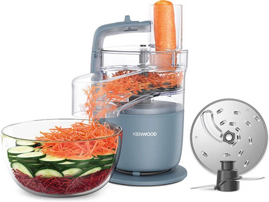 Kenwood MultiPro Go FDP22.130GY Foodprocessors Blauw Snijd Rasp direct op je bord Opbergen in je keukenlade Veelzijdig: hakken snijden raspen Vaatwasser bestendige accessoires [onderdeel GO collectie]