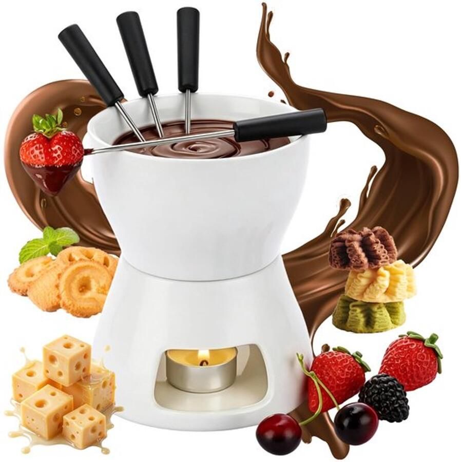 Keramische Chocolade Fondue Pot Set 400ml Chocolade Fondue Mok met 4 Vorken