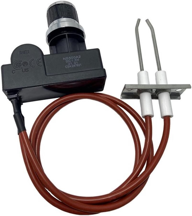 Keramische dubbele ontsteking elektrode ontstekingsset universele 2 uitgangen drukknopontsteker met 450 mm hoge bougiekabel geschikt voor horeca-apparatuur fornuis en oven