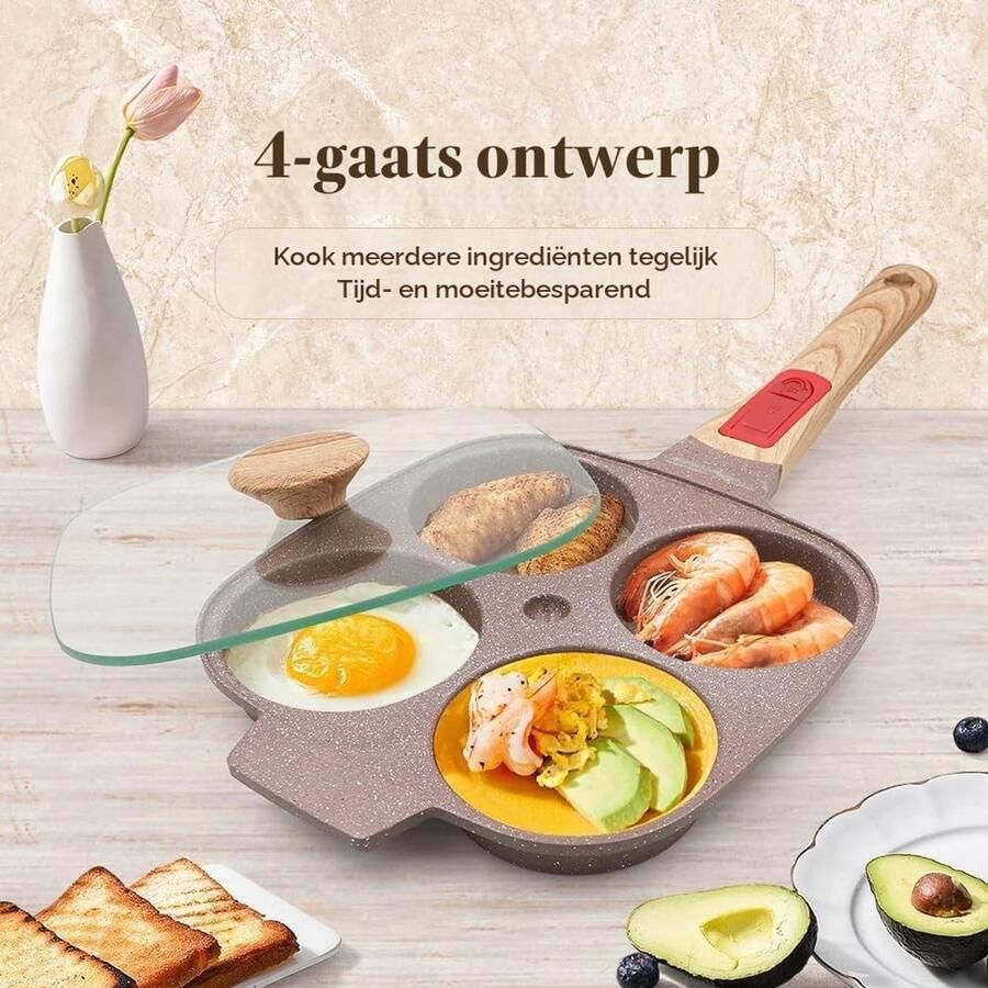 Keramische Eierkoekenpan met Deksel Bruin Met Afneembare Handgreep Geschikt voor Inductie