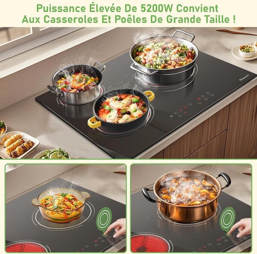 Keramische Kookplaat 3 Platen Kookplaat Koken Thuis Dual Loop Functie 60 cm Zwart