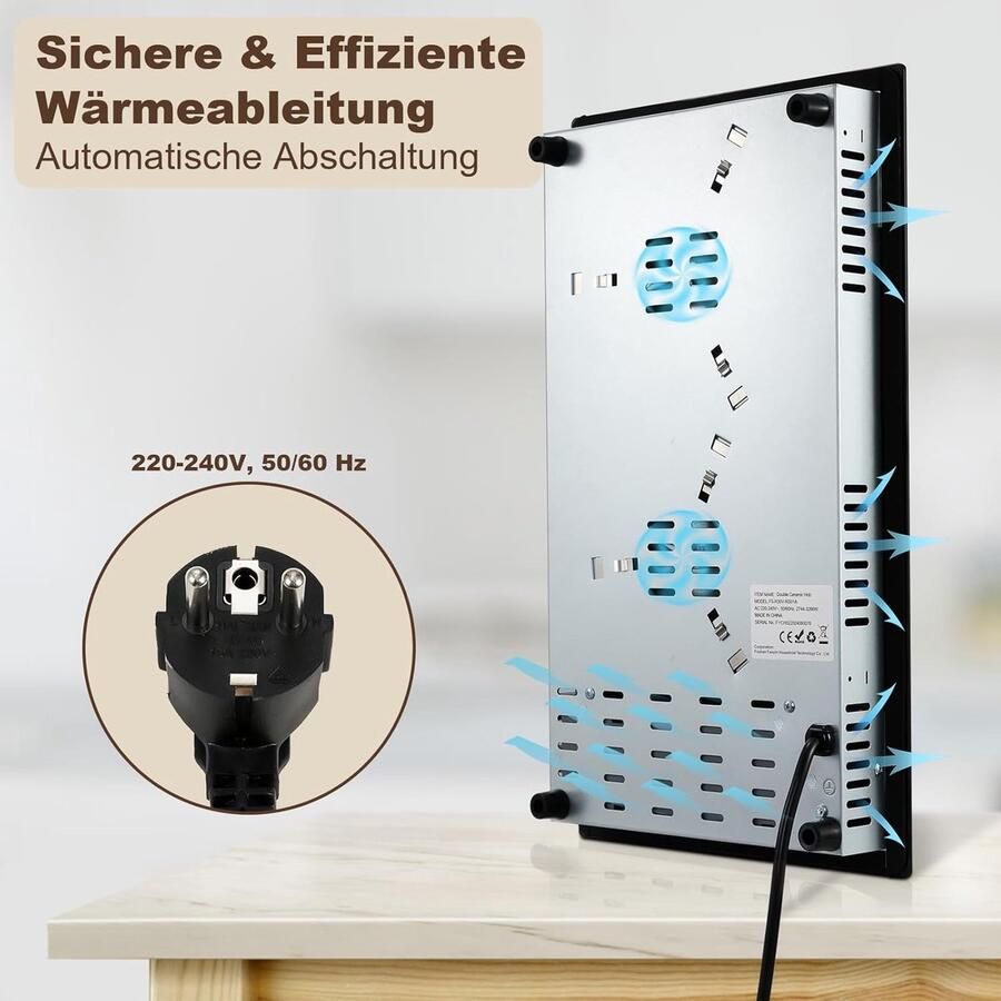 Keramische Kookplaat Inbouw met 2 Platen 3000W Touch-Bediening 9 Vermogensstanden