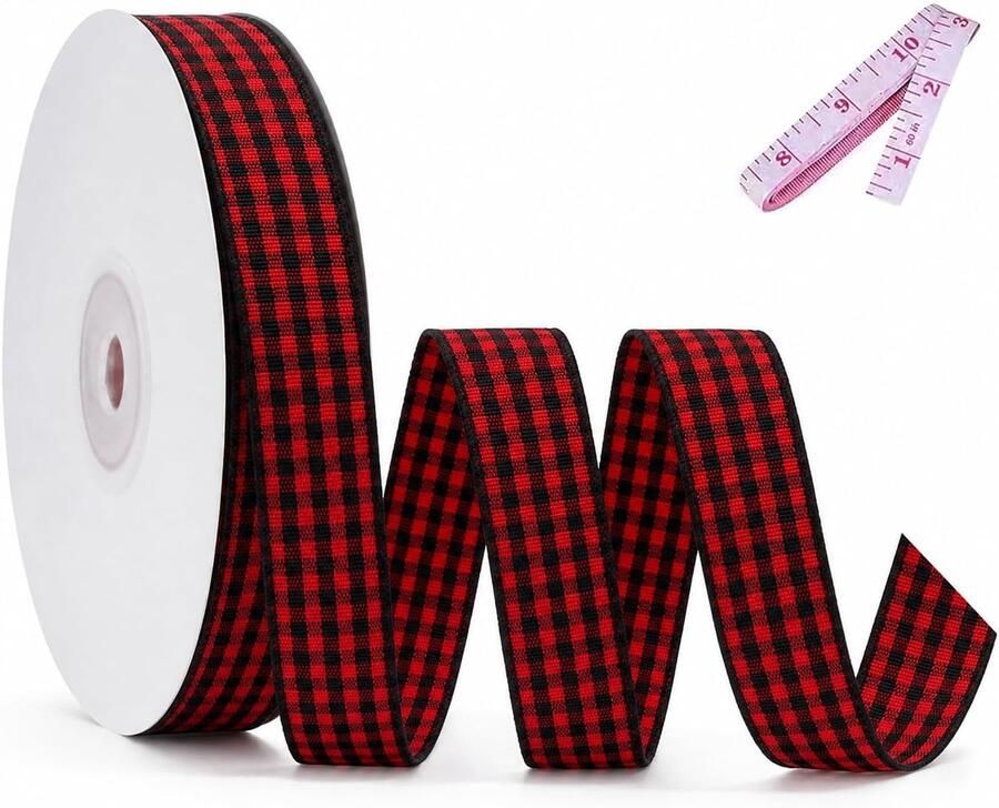 Kerstband met vlinders voor cadeauverpakking 23m x 1.5cm rood zwart
