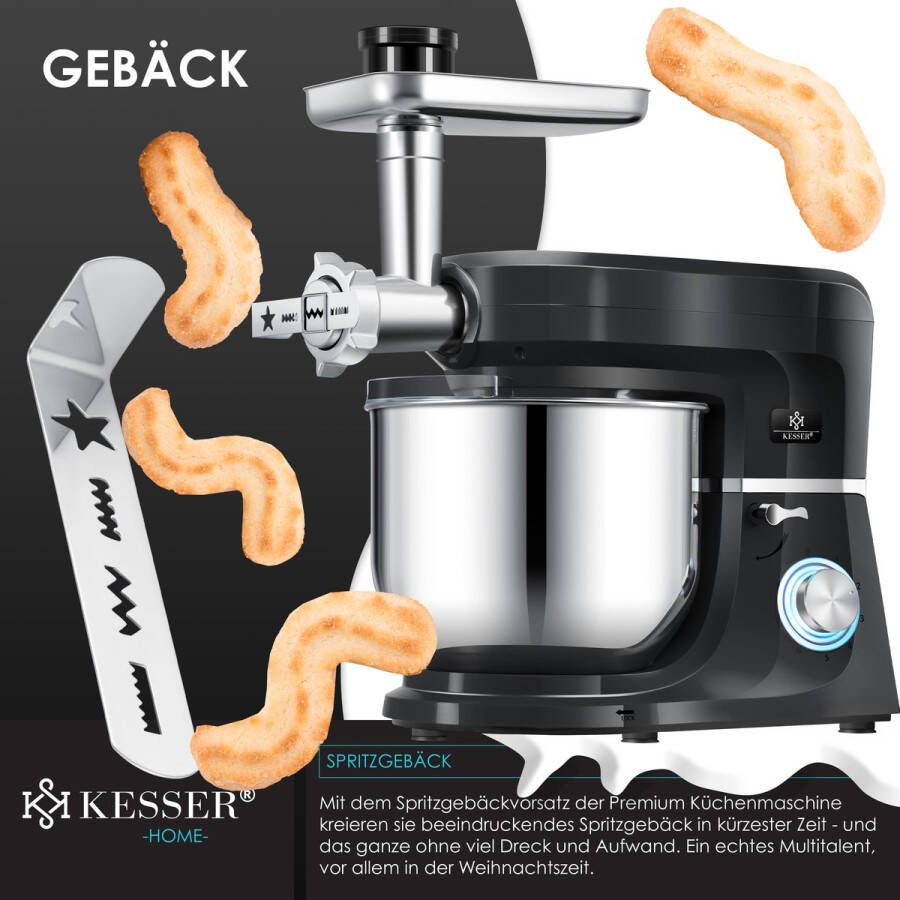 Kesser 3 in 1 Keukenmachine Foodprocessor Keukenmixer Keukenrobotor K-KM 3000 met Kneder Multifunctionele Mixer 5 L Kom met 3 Menggereedschappen 1 5 L Sapcentrifuge Worstset Pasta & Koekjesvormen Zilver - Foto 3