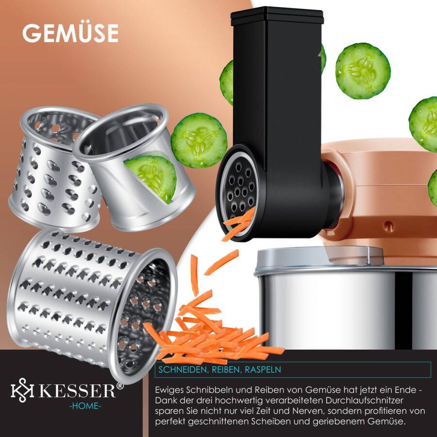 Kesser 3 in 1 Keukenmachine Foodprocessor Keukenmixer Keukenrobotor K-KM 3000 met Kneder Multifunctionele Mixer 5 L Kom met 3 Menggereedschappen 1 5 L Sapcentrifuge Worstset Pasta & Koekjesvormen Zilver - Foto 7