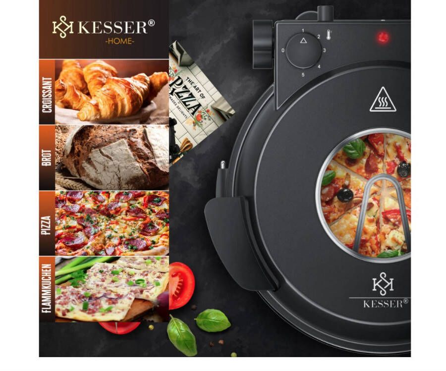 Kesser Elektrische pizzaoven tot 400 graden Celsius Elektrische pizzaoven 1200W met vuurvaste stenen plaat & timer diameter 32 cm