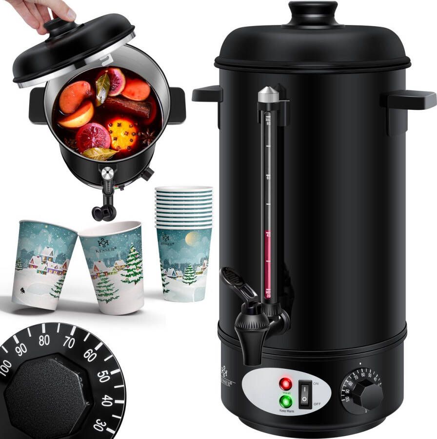 Kesser Gluhweinketel 8 Liter Elektrische Ketel voor Gluhwein Glühweinketel Warm Dranken Dispenser Water Koker voor Glühwein Zwart