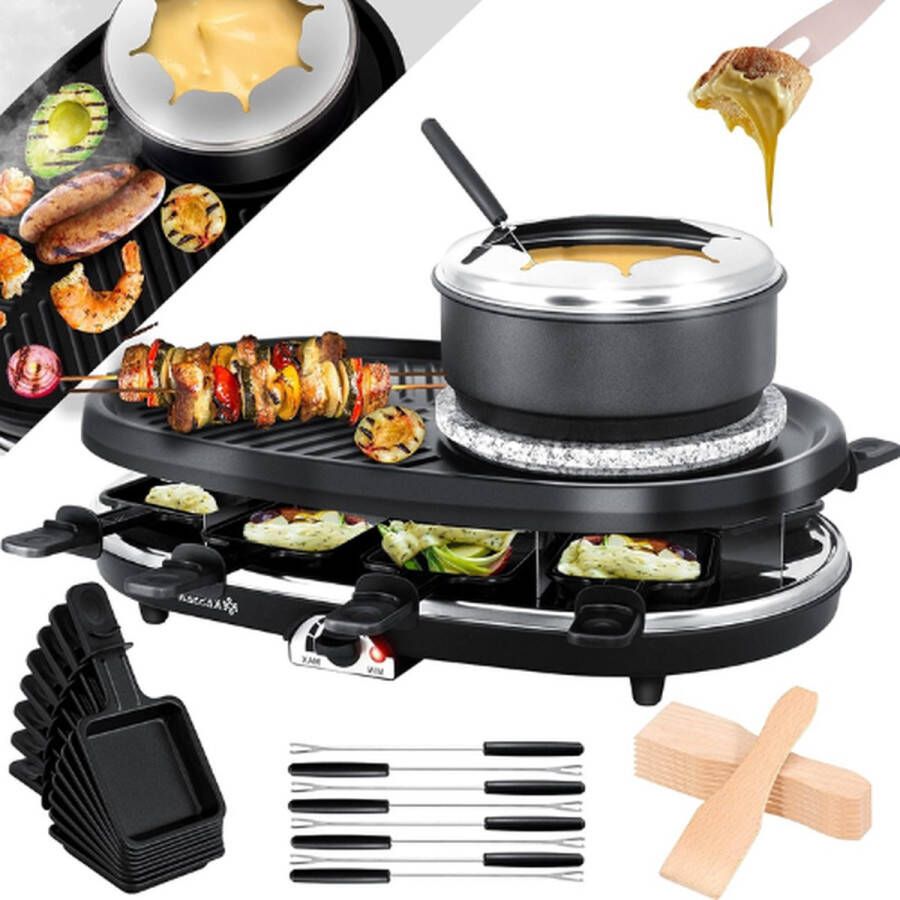 KESSER Gourmetstel 4 In 1 Gourmetset Gourmetstel 8 personen Raclette Grilplaat Raclette Gourmet Set Raclette Grill Raclette Kaas Raclette Toestel Fondueset Elektrisch