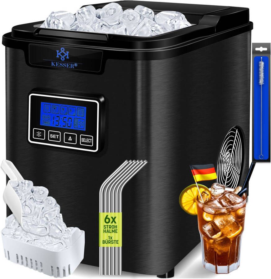 Kesser Ice Maker 150W Ice Cube Maker IJsblokjesmachine IJsblokmaker 12 kg 24 h 3 blokjesformaten Bereiding in 7 min Waterreservoir van 2 liter Timer LCD-display Zelfreinigingsfunctie Zwart