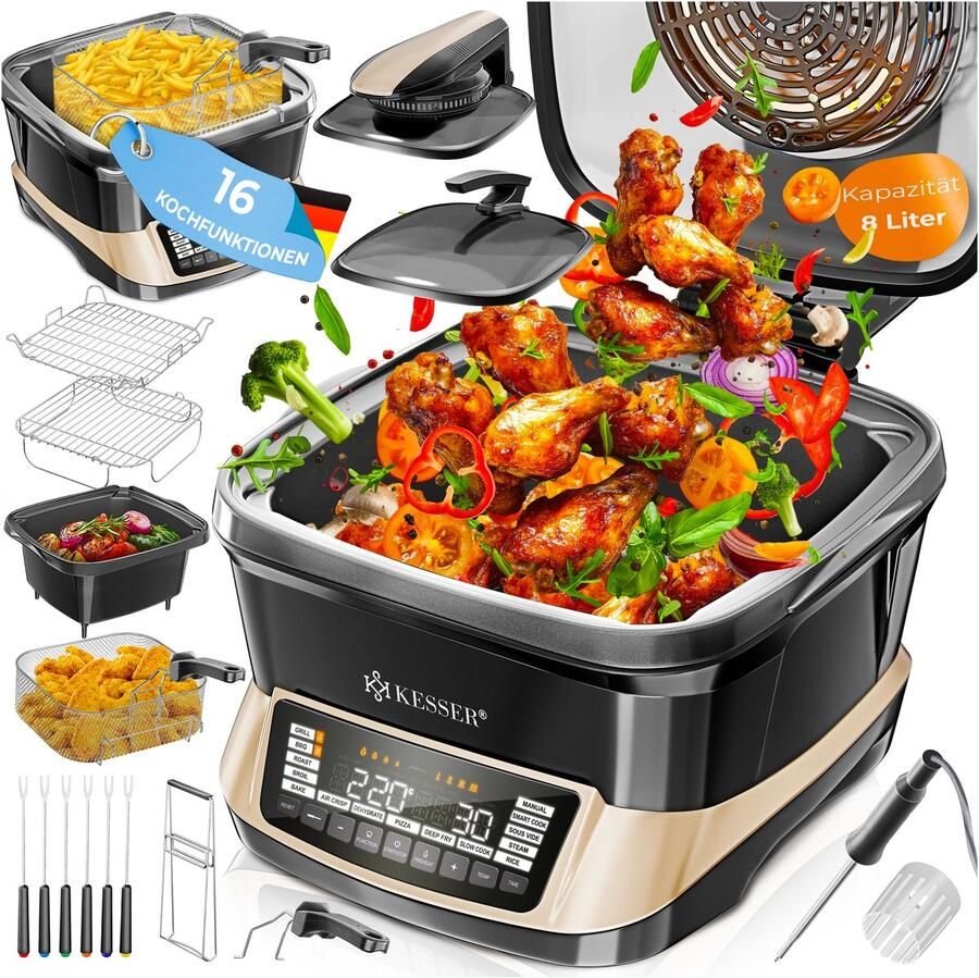 Kesser Multicooker Airfryer 8L met 16 Kookfuncties Inclusief Stoomkoker Rijstkoker Grill Apparaat