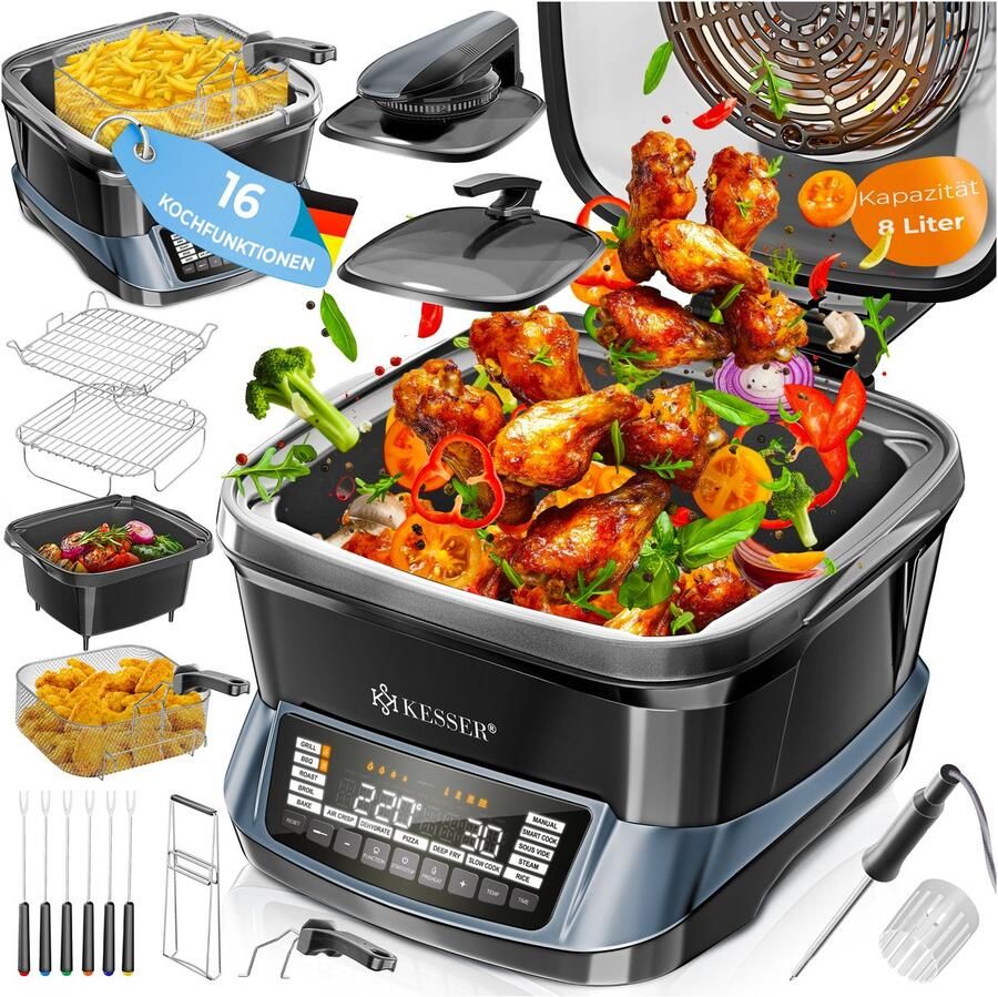 Kesser Multicooker Airfryer 8L met 16 Kookfuncties Inclusief Stoomkoker Rijstkoker Grill Apparaat