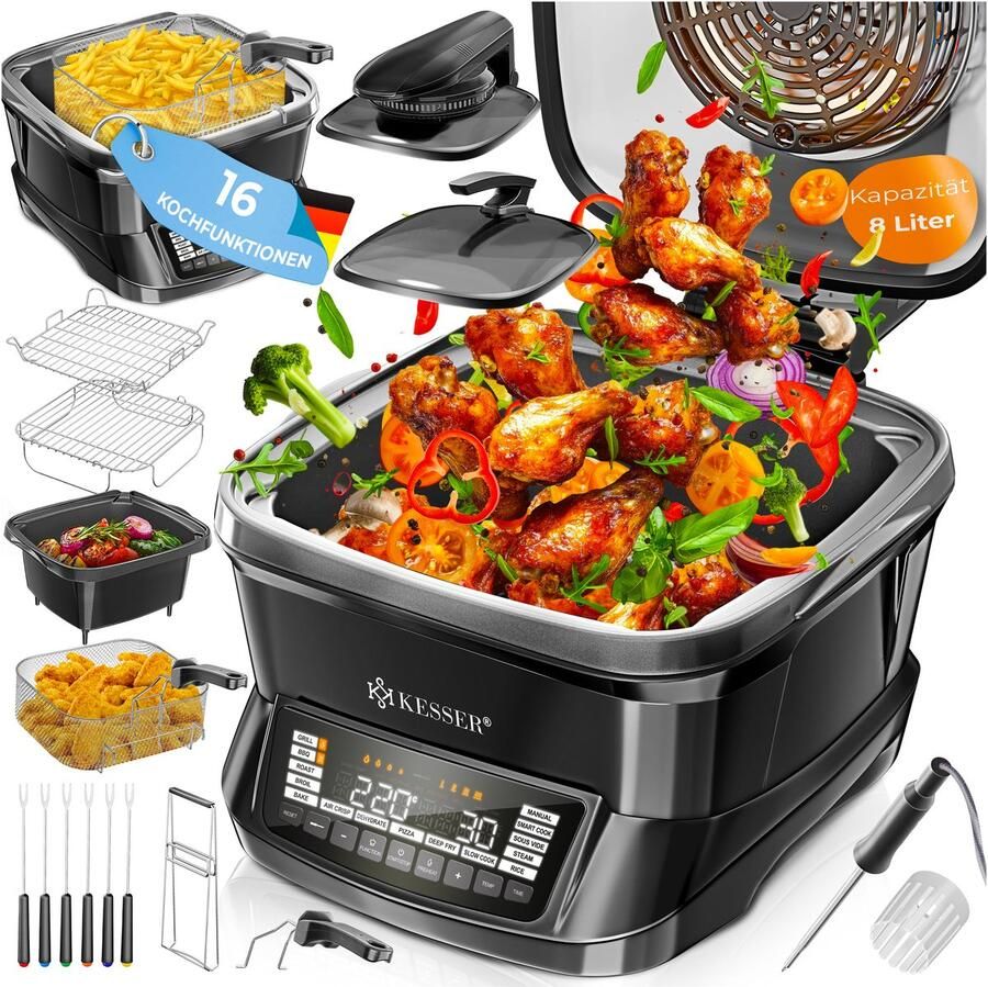 Kesser Multicooker Airfryer 8L met 16 Kookfuncties Inclusief Stoomkoker Rijstkoker Grill Apparaat