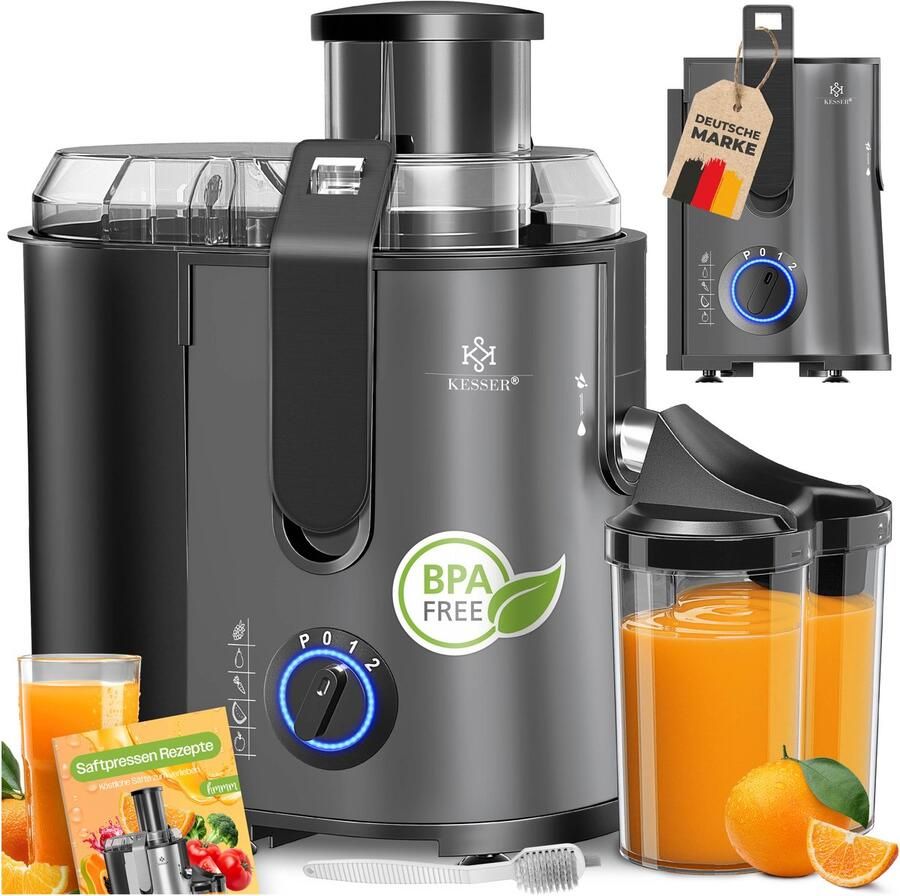 Kesser Slowjuicer Sapcentrifuge voor Fruit en Groenten 1100W Sap Juicer met 2000ml Pulpcontainer en 1000ml sapreservoir