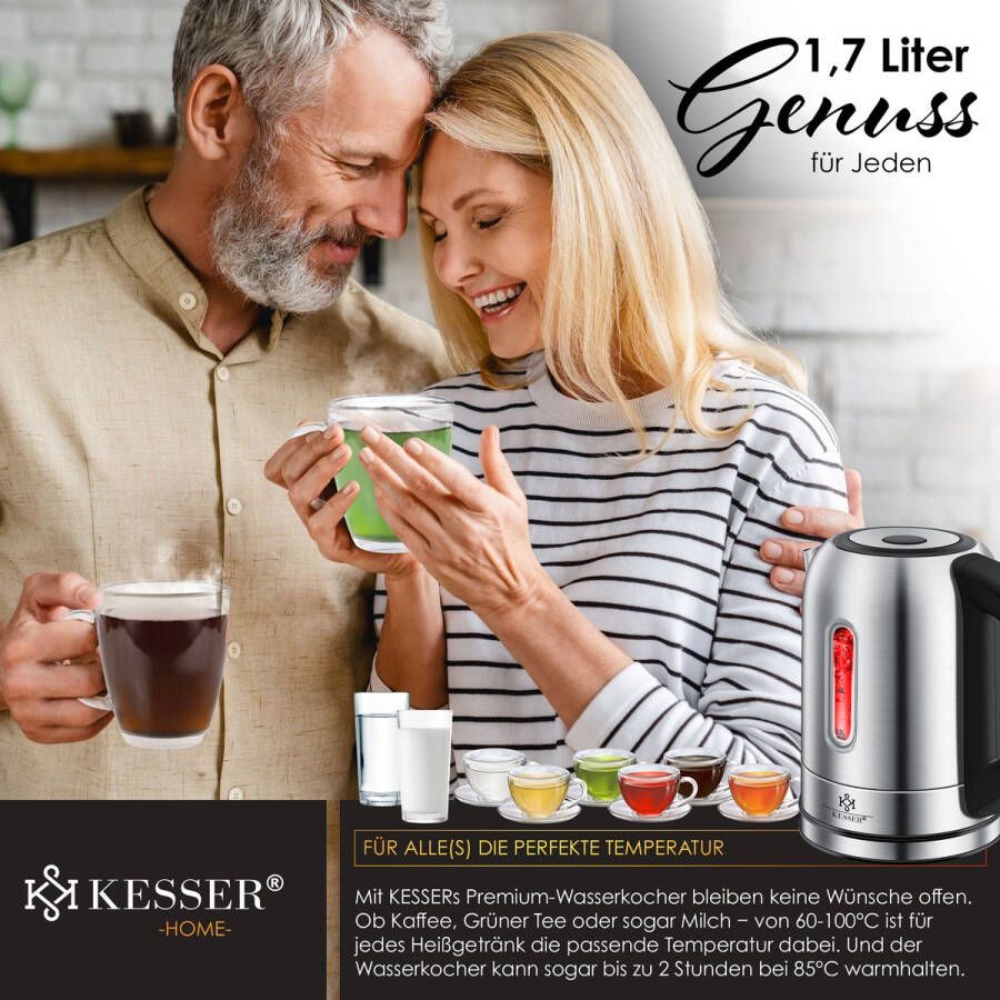 Kesser roestvrijstalen Waterkoker van 1 7 Liter 2200 W met Temperatuurregeling Warmhoudfunctie Zilver - Foto 4