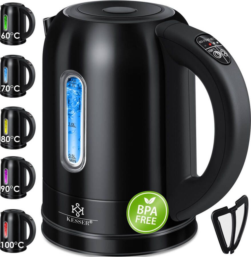 Kesser roestvrijstalen Waterkoker van 1 7 Liter 2200 W met Temperatuurregeling Warmhoudfunctie Zwart - Foto 3