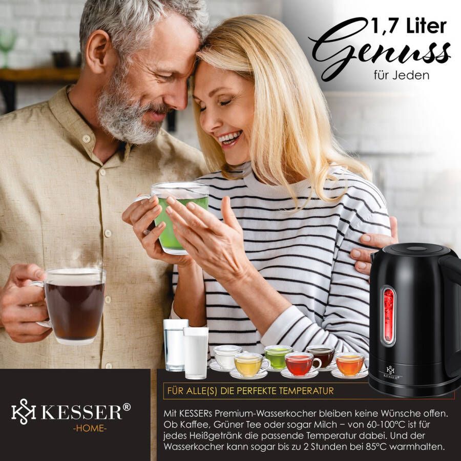 Kesser roestvrijstalen Waterkoker van 1 7 Liter 2200 W met Temperatuurregeling Warmhoudfunctie Zwart - Foto 2