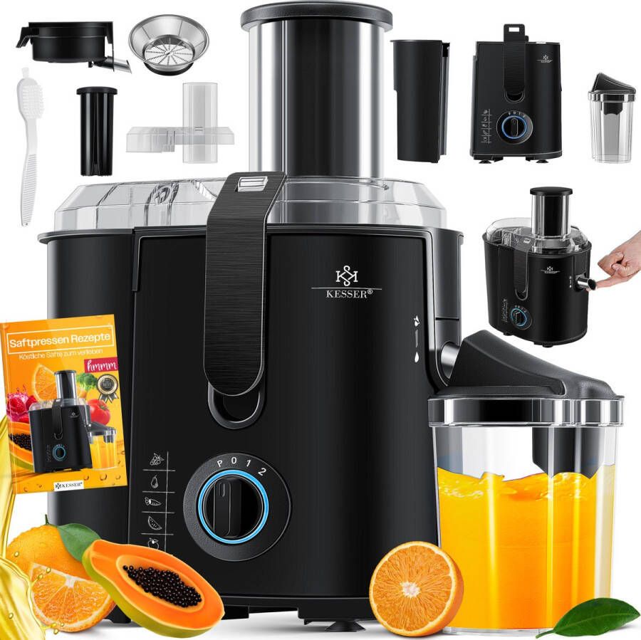 Kesser Slowjuicer Sapcentrifuge voor Fruit en Groenten 1100W Sap Juicer met 2000ml Pulpcontainer en 1000ml sapreservoir Zwart - Foto 3