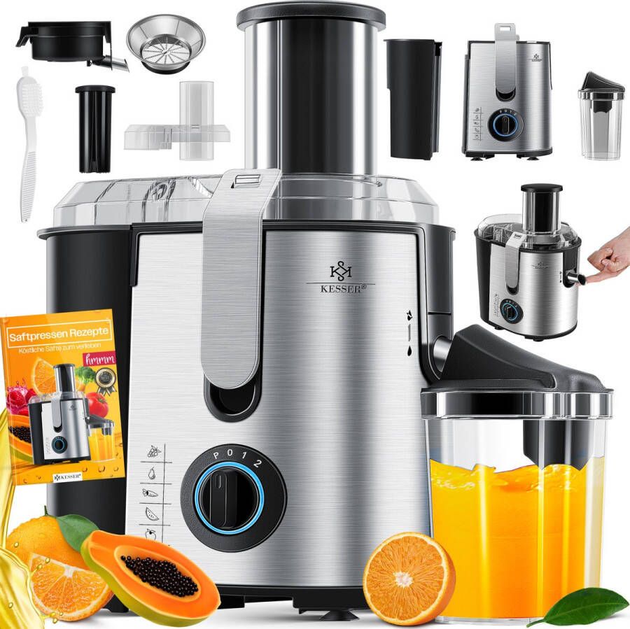 Kesser Slowjuicer Sapcentrifuge voor Fruit en Groenten 1100W Sap Juicer met 2000ml Pulpcontainer en 1000ml sapreservoir Zilver Zilver - Foto 3