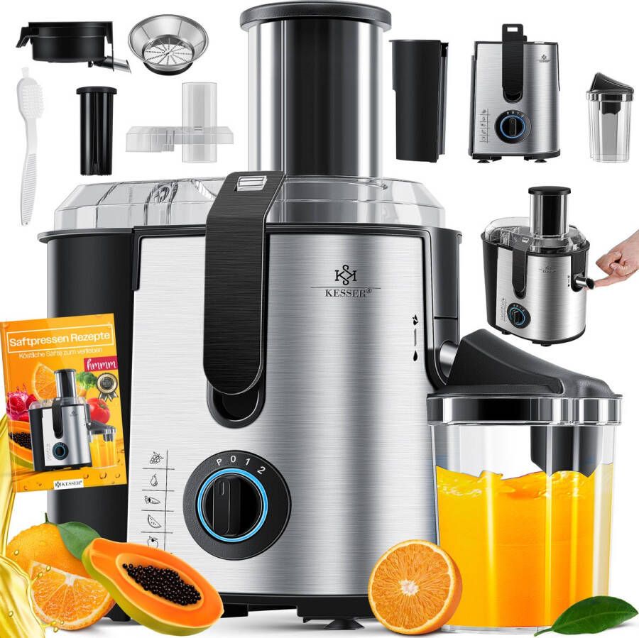 Kesser Slowjuicer Sapcentrifuge voor Fruit en Groenten 1100W Sap Juicer met 2000ml Pulpcontainer en 1000ml sapreservoir Zilver - Foto 2
