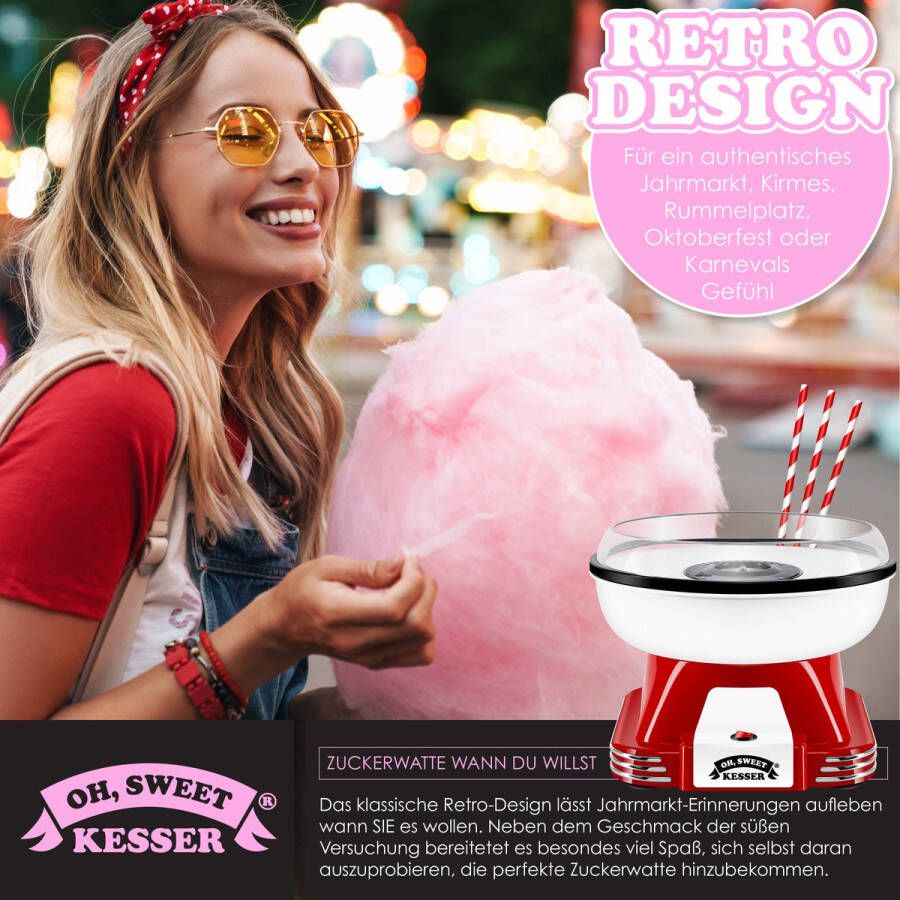 Kesser Suikerspinmachine Set voor thuis Met 30x Suikerspinstaafjes & Maatschep Retro Suikerspinmachine Met Accessoires Hoogte 22 cm 500 W Blauw Wit - Foto 2