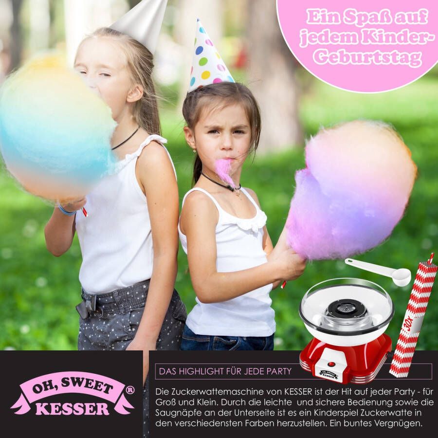 Kesser Suikerspinmachine Set voor thuis Met 30x Suikerspinstaafjes & Maatschep Retro Suikerspinmachine Met Accessoires Hoogte 22 cm 500 W Blauw Wit - Foto 3
