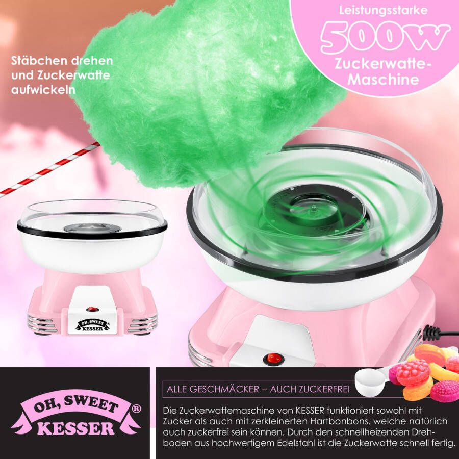 Kesser Suikerspinmachine Set voor thuis Met 30x Suikerspinstaafjes & Maatschep Retro Suikerspinmachine Met Accessoires Hoogte 22 cm 500 W Blauw Wit - Foto 5
