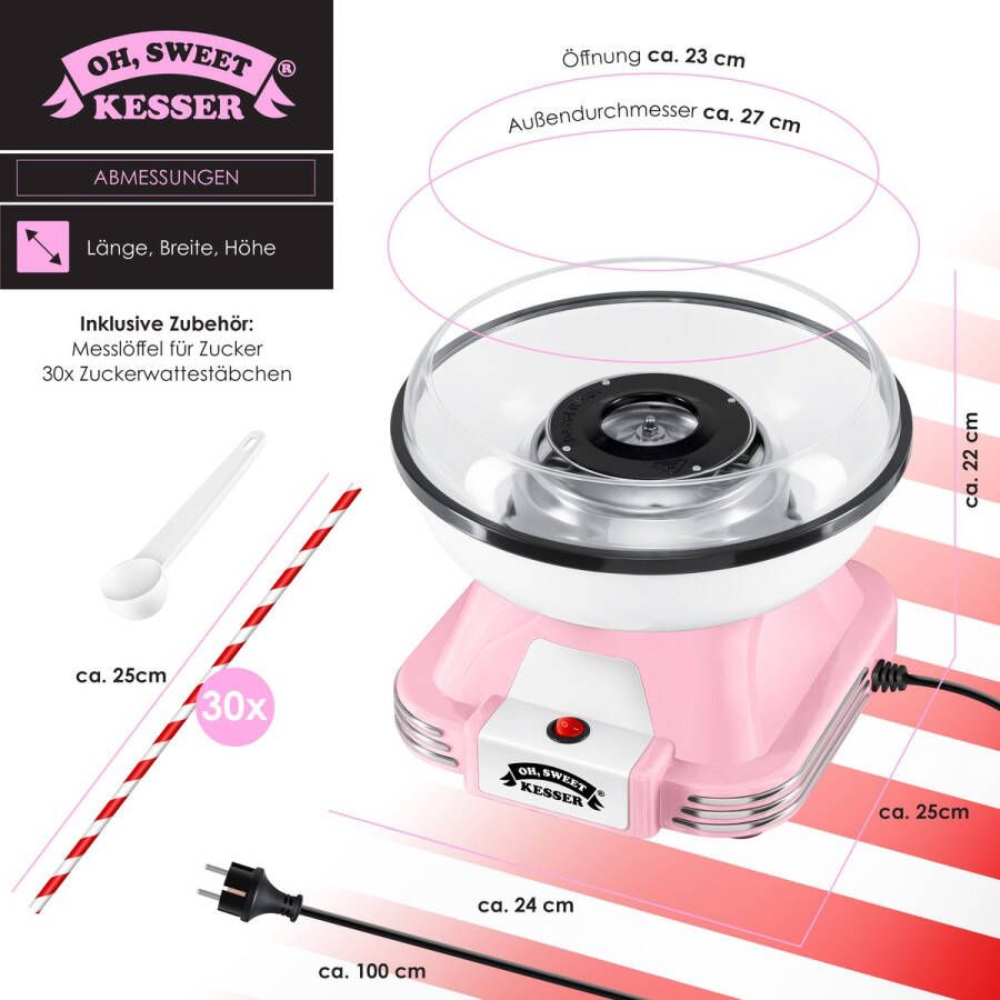 Kesser Suikerspinmachine Set voor thuis Met 30x Suikerspinstaafjes & Maatschep Retro Suikerspinmachine Met Accessoires Hoogte 22 cm 500 W Blauw Wit - Foto 7