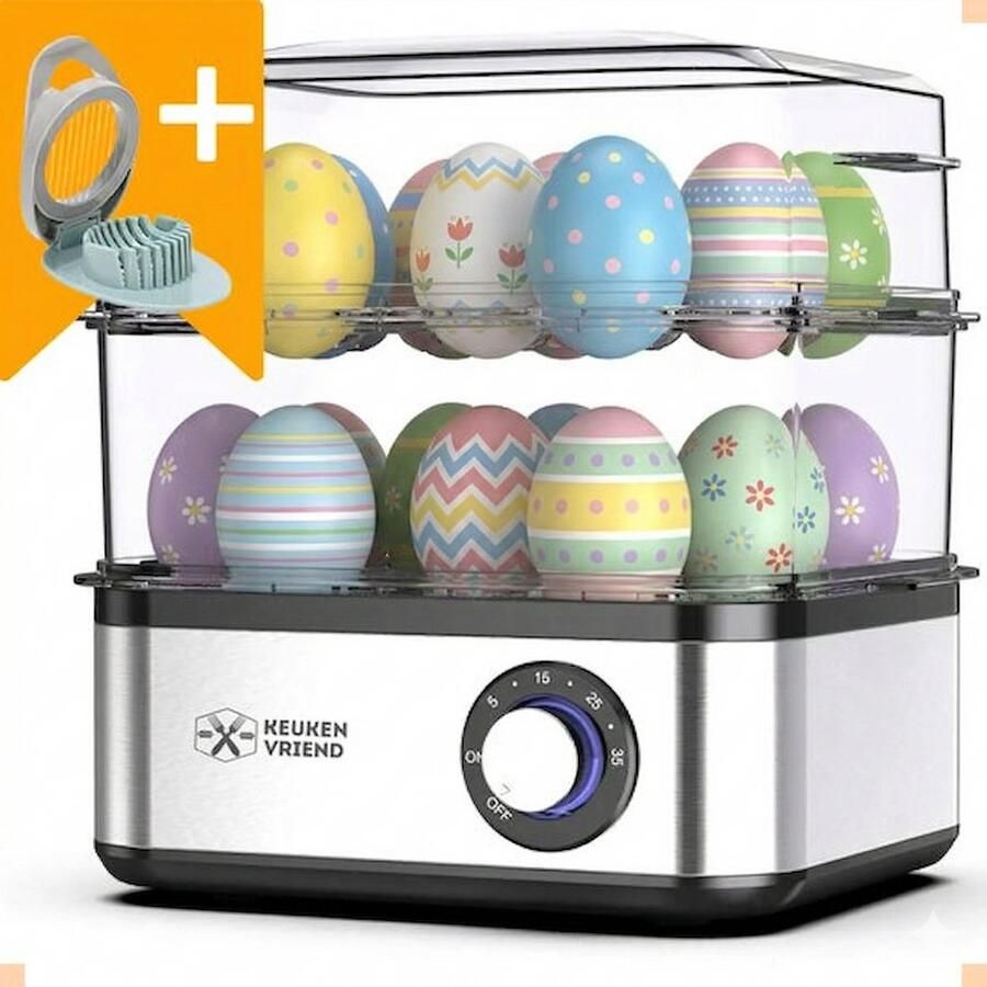 Keuken vriend Keukenvriend© Eierkoker met timer en zoemer eierkoker electrisch 1 tot 16 eieren *Inclusief eiersnijder* Perfect voor op kantoor 500W XXL eierkoker Stoomfunctie Ook geschikt voor groenten - Foto 2