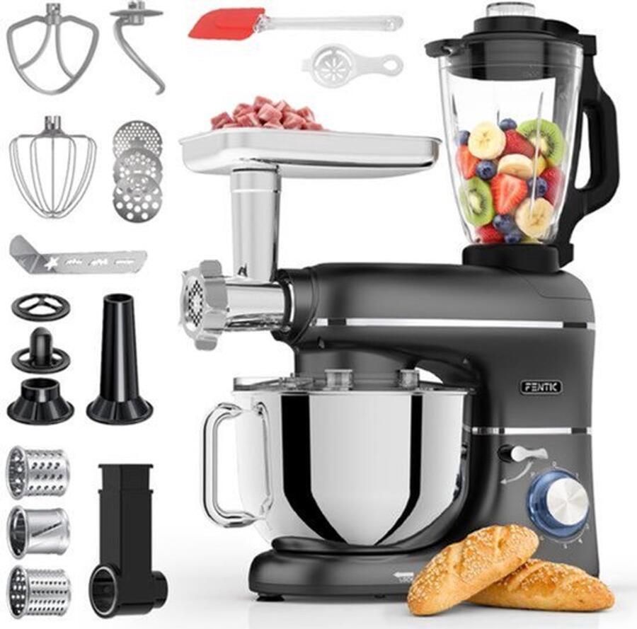 Keukenmachine 2000 W Vermogen 6 2 Liter Mengkom Roestvrij Staal Zwart Foodprocessor