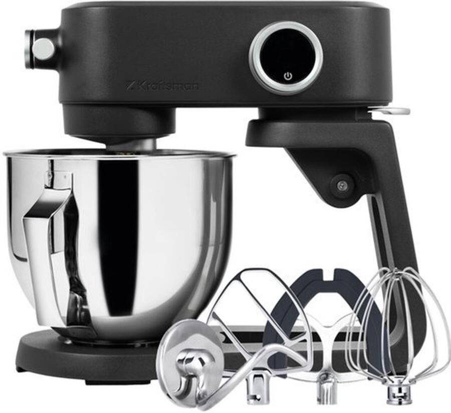 Keukenmachine 5 liter volledig metalen kneedmachine deegmachine met universele stroominterface 8 snelheden en timerfunctie roermachine met garde deeghaak en garde (volledig zwart)