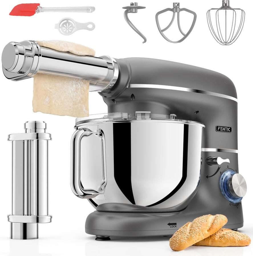 Keukenmachine met Pastamachine Antraciet 6 2L Keukenrobot met Roestvrijstalen Pastaroller Voor Thuisgebruik