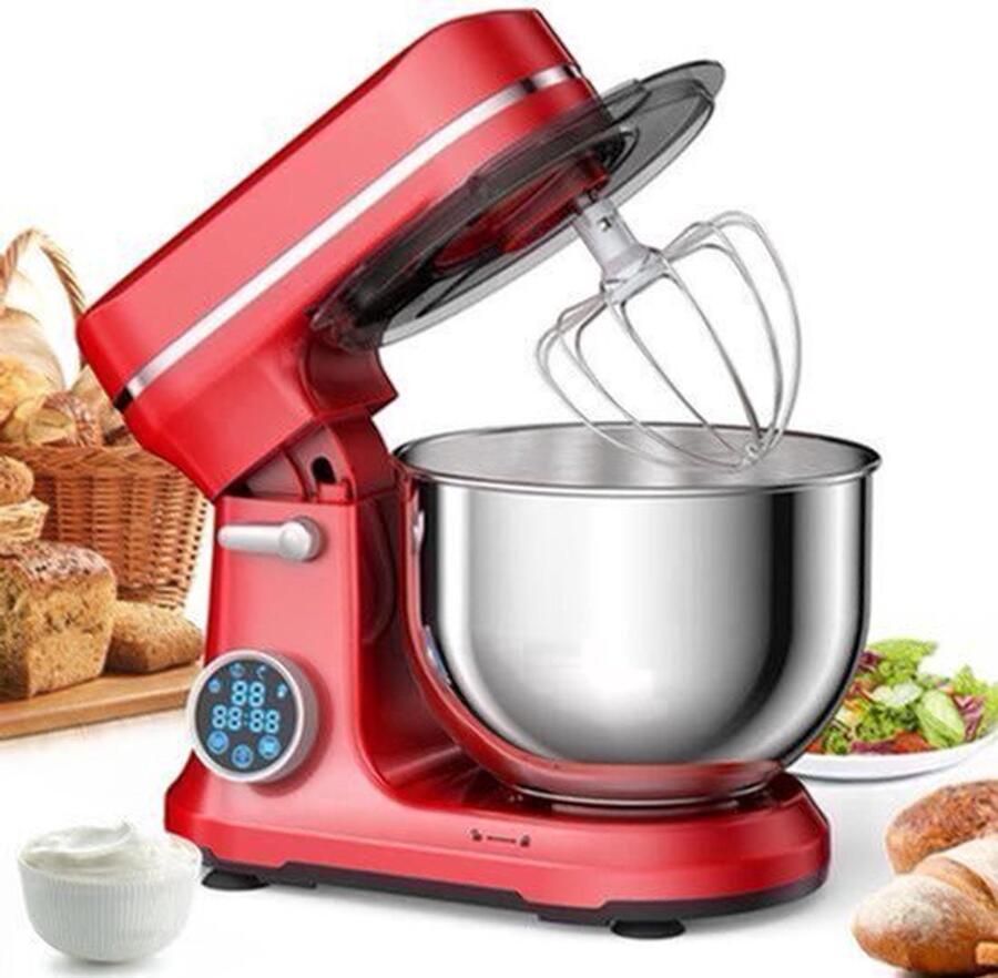 Keukenmixer Keukenmachine Foodprocessor Keukenrobot 1200W OLED Touchscreen – 11 Snelheden – 5L RVS Mengkom – Elektrische Foodmixer Rood