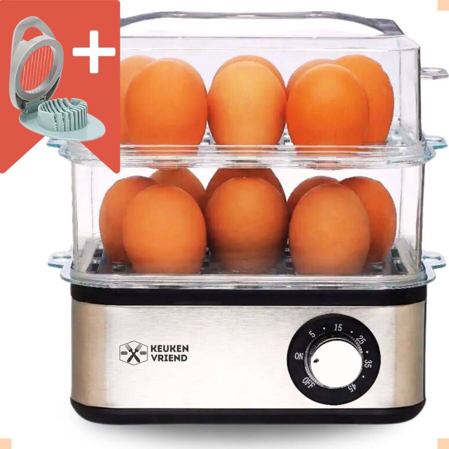 Keuken vriend Keukenvriend© Eierkoker met timer en zoemer eierkoker electrisch 1 tot 16 eieren *Inclusief eiersnijder* Perfect voor op kantoor 500W XXL eierkoker Stoomfunctie Ook geschikt voor groenten - Foto 2