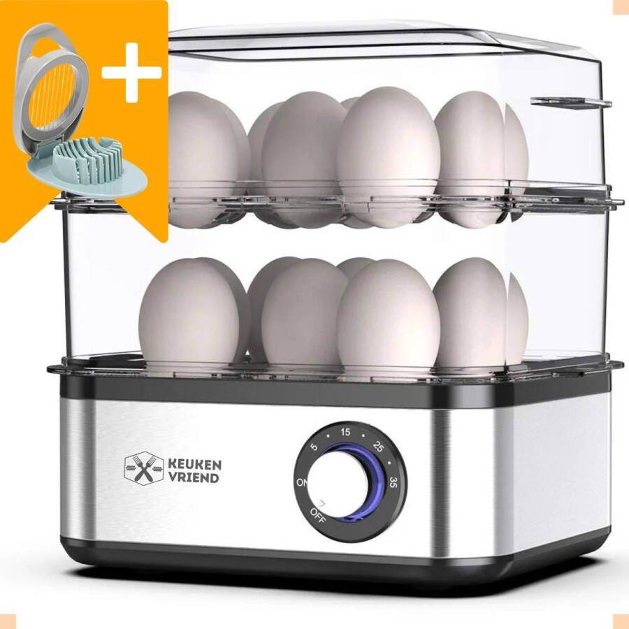 Keuken vriend Keukenvriend© Eierkoker met timer en zoemer eierkoker electrisch 1 tot 16 eieren *Inclusief eiersnijder* Perfect voor op kantoor 500W XXL eierkoker Stoomfunctie Ook geschikt voor groenten