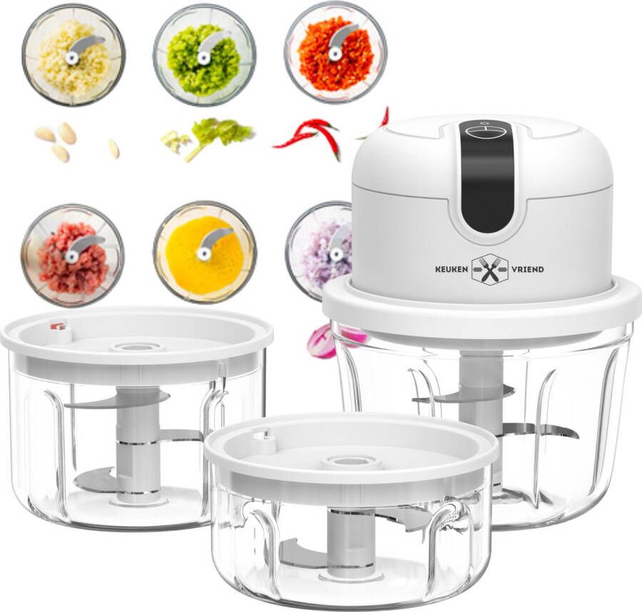 Keuken vriend Keukenvriend © Hakmolen SET 350 + 250 + 100ML Hulpje in de keuken Hakmolen elektrisch Vaatwasbestendig USB oplaadbaar Mini Portable Chopper Blender Keukenmachine Krachtig Draadloos Babyvoeding blender