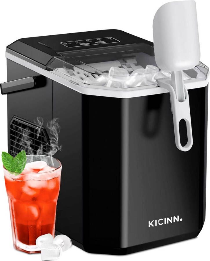 Kicinn IJsblokjesmachine IJsblokjes Machine IJsblokjesmaker IJsschep 12kg 24uur Zelfreinigingsfunctie Zwart