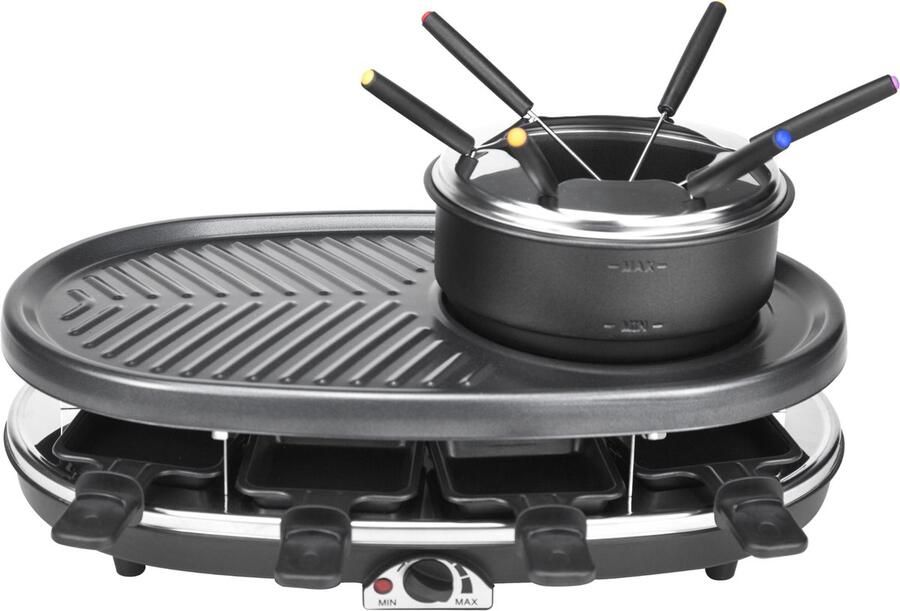 Kicinn Gourmetstel Bakplaat Grillplaat Raclette 8 Personen 1500W Inclusief fondueset