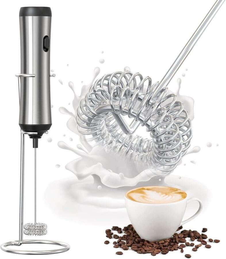 Killogood Dubbele Melkschuimer Elektrisch USB Oplaadbaar met 2 Opzetstukken en Standaard Krachtige Schuimklopper voor Cappuccino Zwart