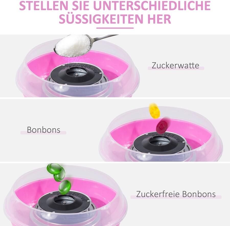 Killogood Suikerspinmachine eenvoudig te bedienen voor volwassenen en kinderen roestvrij staal PP roze