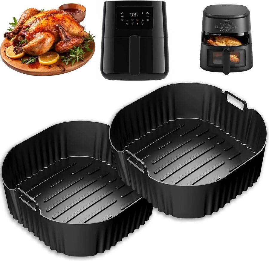 KIMHOME 2 stuks siliconen luchtfriteuse voeringen herbruikbare anti-aanbakpads en vetvrije airfryer accessoires compatibel met 4L-6 2L modellen