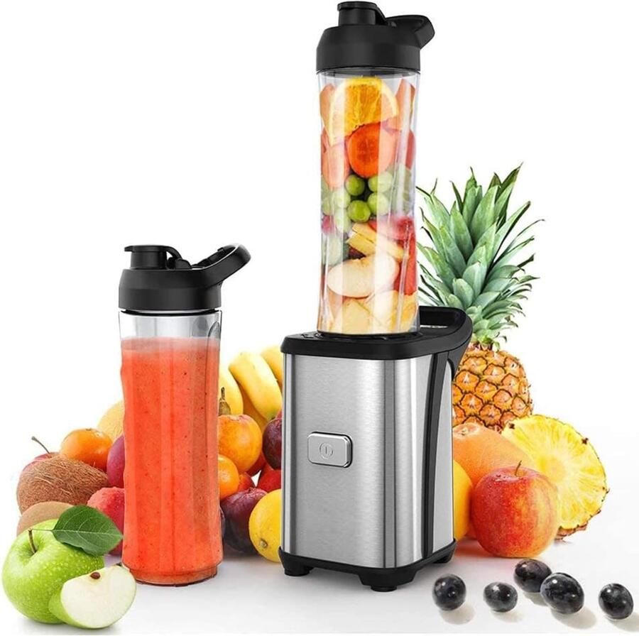 KIRA Blender To Go 350W Mini Smoothie Maker Blender Voor Shake en Smoothie Zilver- ‎25cm x 24cm x 16cm