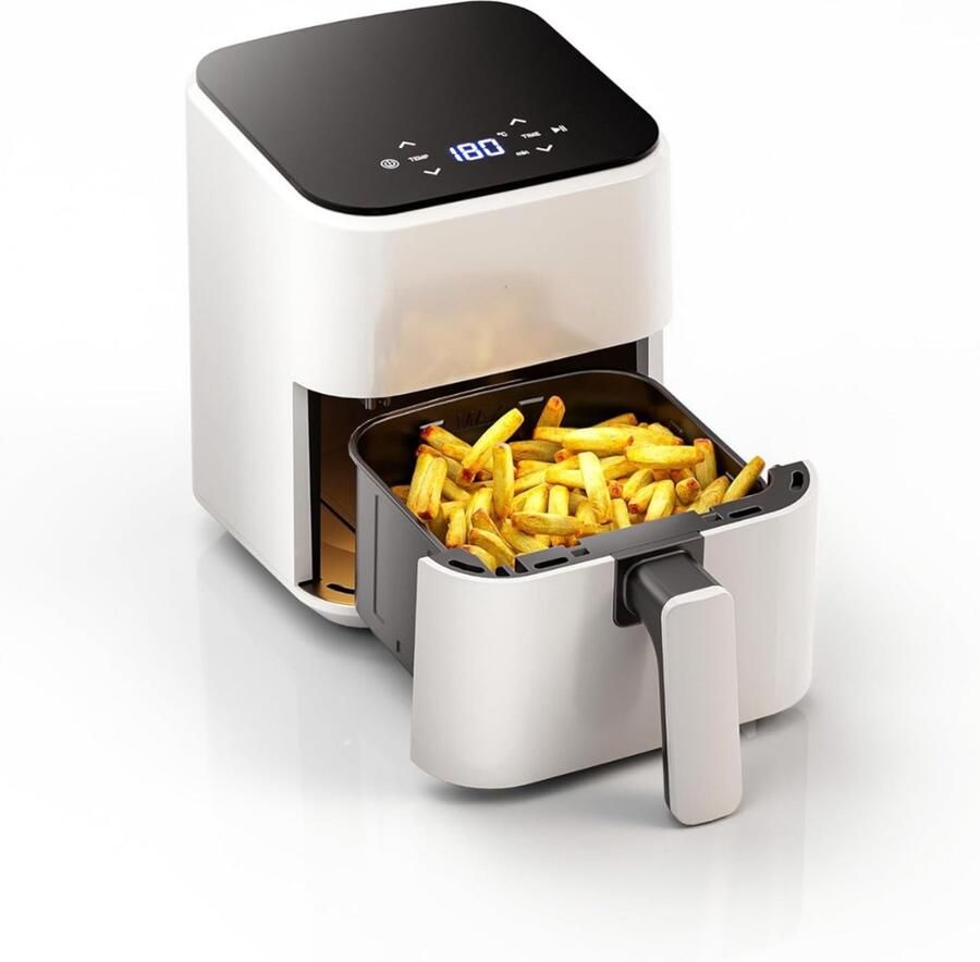 KIRA Mini-Heteluchtfriteuse Kleine Airfryer Mini Compact & Stil Antiaanbaklaag Wit 26 x 21cm x 28cm