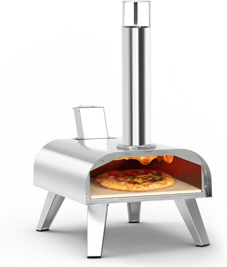 KIRA Pizza Oven Buiten Pizza Maker Portable Roestvrijstalen Pizzagrill Zilver 54cm x 36cm x 61cm