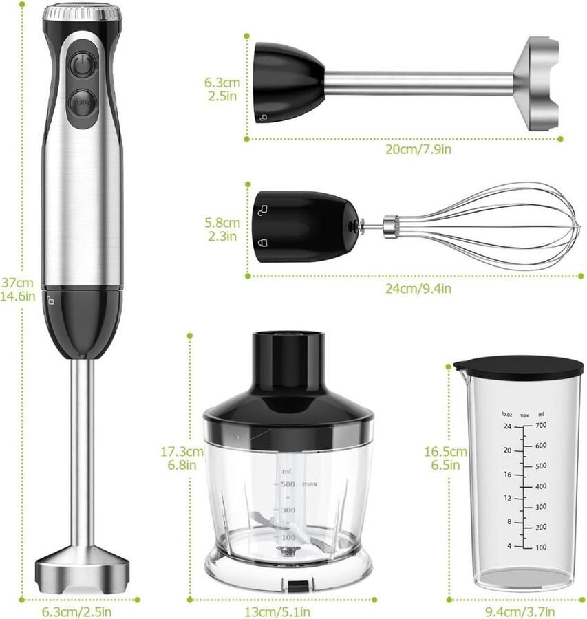KIRA Staafmixer Set Hakmolen Staafmixer Met Hakmolen Mixer Set Zwart 10cm x 10cm x 37cm