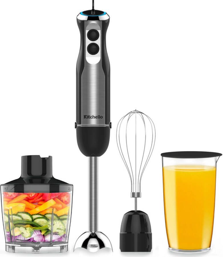 Kitchello Staafmixer 5-in-1 Staafmixer Set Met Hakmolen Garde Maatbeker 1000 Watt Met Accessoires Soepmaker Handmixer Blender 21 Snelheden Turbo Functie Zwart RVS Incl. Ebook - Foto 2