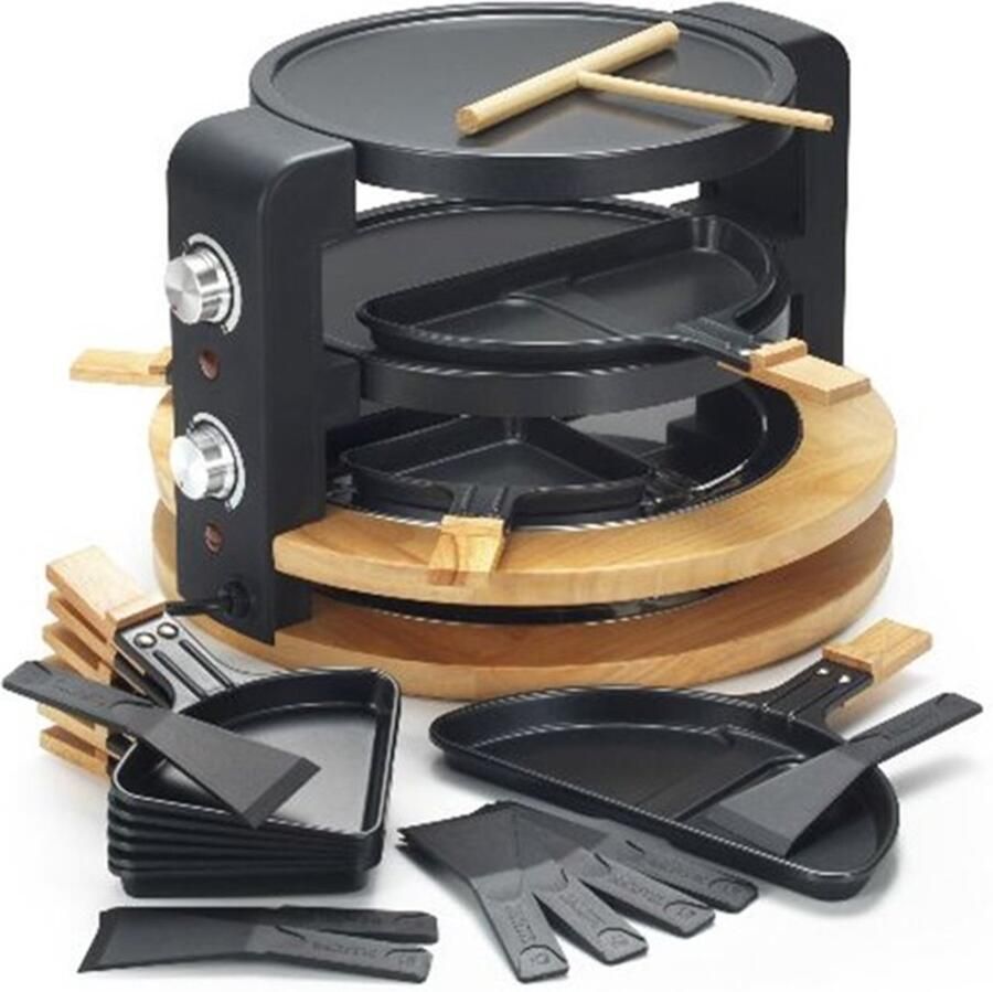 KITCHEN CHEF raclette-machine 8 10 personen 1500w + grill + crêpemaker kcwood.8.super