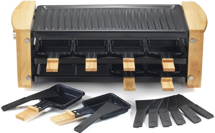 KitchenChef KCWOOD.8RP raclette 8 persoon personen Zwart Hout 1200 W